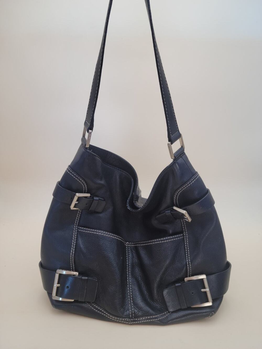 Michael Kors Yacht Club Black Leather Hobo Bag Buckler Women Medium